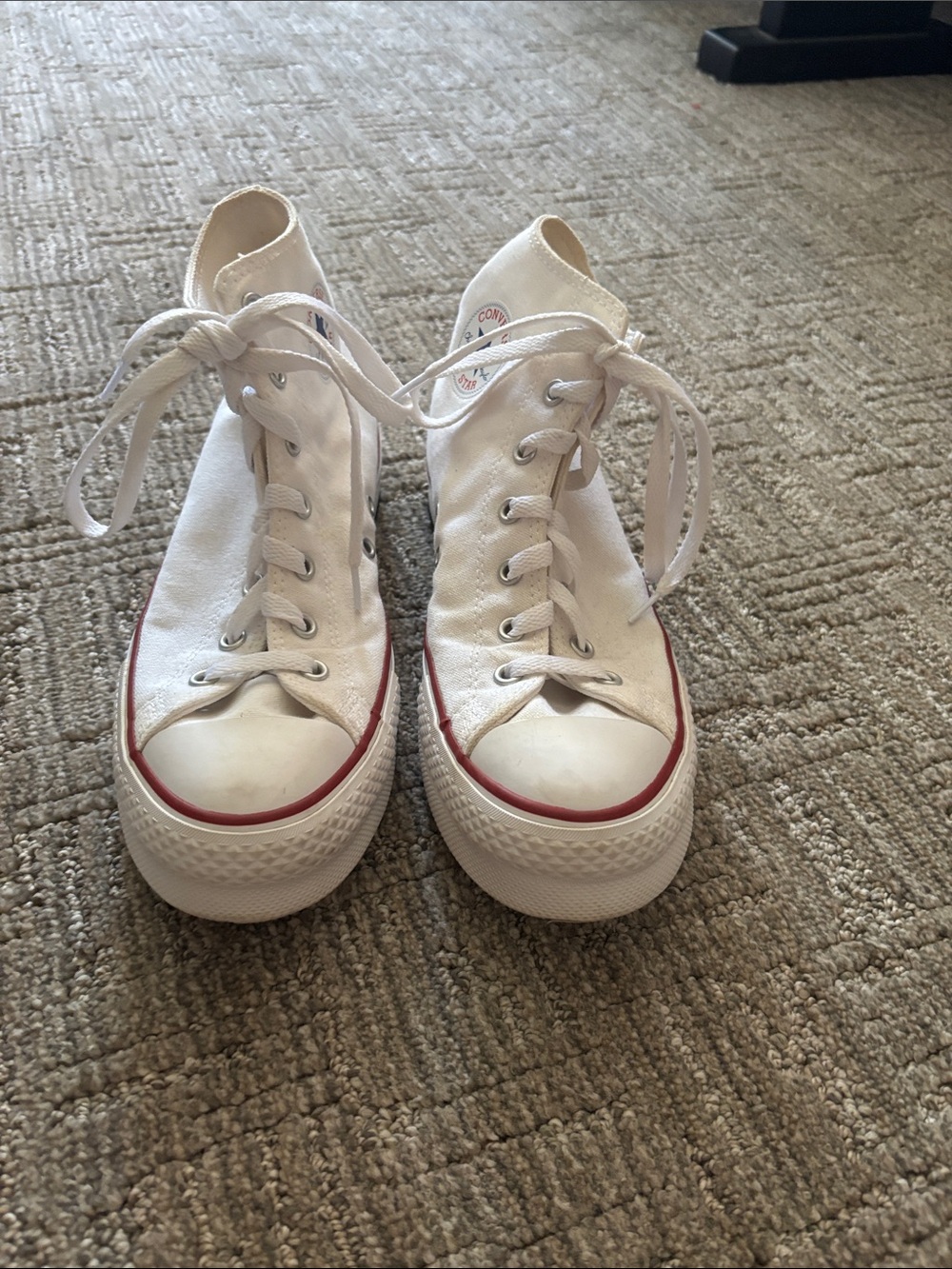 Converse White High-Top Sneakers with Red and Navy Accents